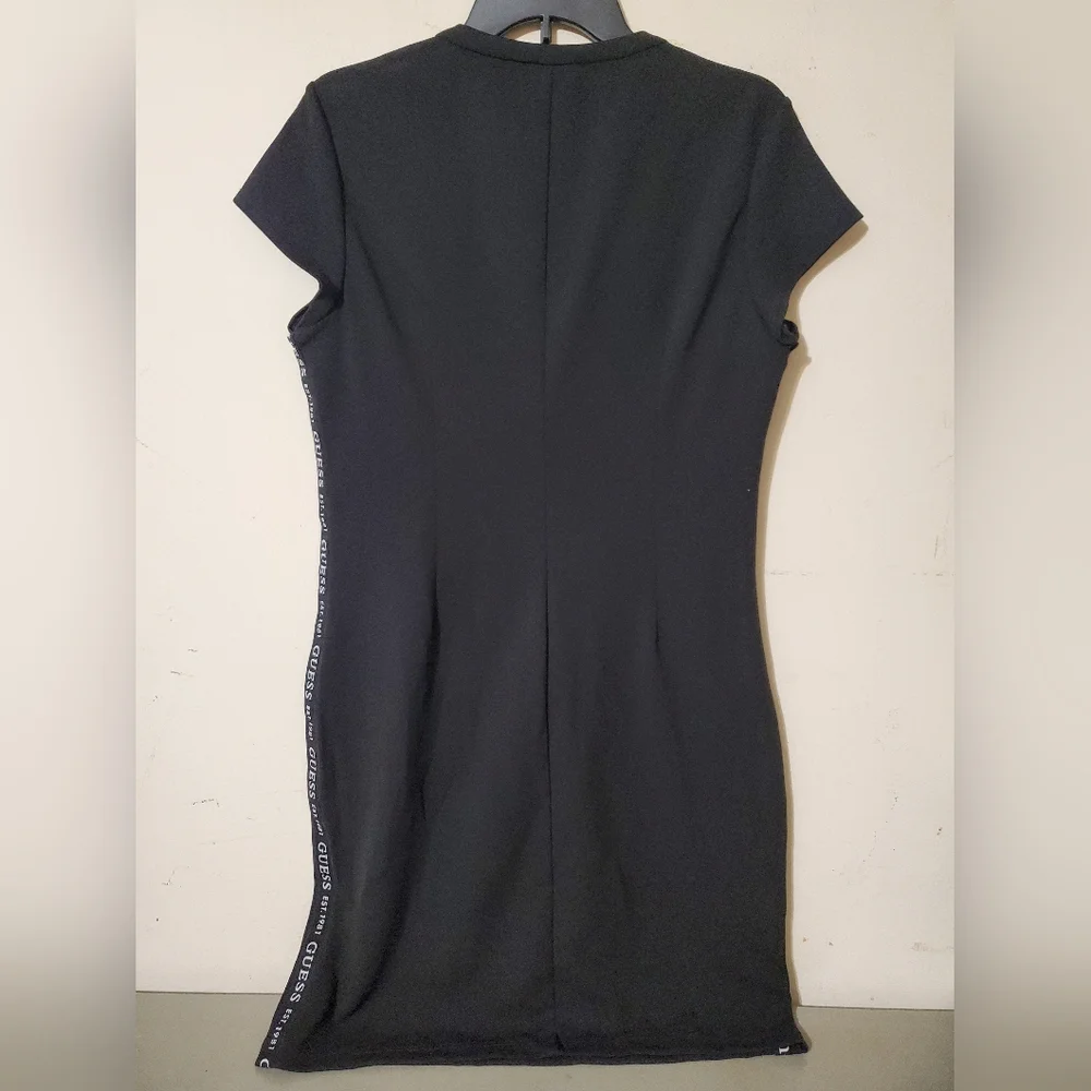 Y2K GUESS Black Logo Tape Quarter Zip Bodycon Scuba Mini Dress XL Athleisure - Picture 5 of 5